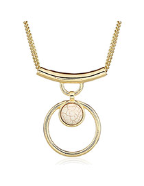 Fashion White+golden Color Hollow Out Round Shape Pendant Decorated Simple Design Necklace