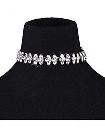 Fashion White Water Drop Shape Diamond Decorated Flower Shape Simple Necklace