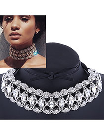 Vintage Silver Color Geomestric Shape Diamond Decorated Hollow Out Choker