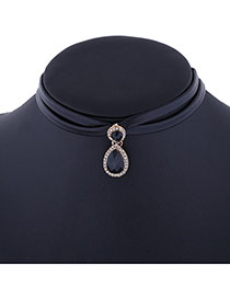Elegant Black Waterdrop Gemstone Pendant Decorated Double Layer Choker