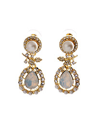 Fashion Gold Color+white Oval Shape Gemstone Decorated Simple Earrings