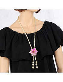 Elegant Light Purple Flower&tassle Pendant Decorated Long Chain Necklace