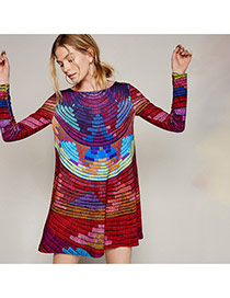 Casual Multi-color Color Matching Decorated Long Sleeve Smock
