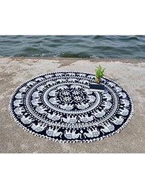 Fashion Black+white Elephant Pattern Decorated Tassel Yoga Mat&shawl