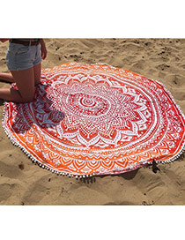 Fashion Orange Geometric Flowe Pattern Decorated Tassel Yoga Mat&shawl