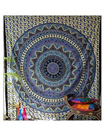 Fashion Dark Blue Regular Geometric Pattern Decorated Square Yoga Mat&shawl