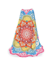 Fashion Pink Regular Geometric Shape Pattern Decorated Tassel Shawl