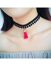 Elegant Red Tassel Pendant Decorated Hollow Out Choker
