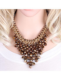Elegant Coffee Oval Shape Gemstone Weaving Decorated Short Chain Necklace