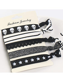 Sweet Multi-color Skull&star Pattern Decorated Knot Hair Band(5pcs)