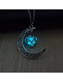 Fashion Light Blue Hollow Out Moon Pendant Decorated Simple Necklace