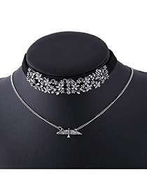 Fashion Black Bird Pendant Decorated Double Layer Diamond Design Choker