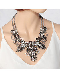 Fashion Gun Black Water Drop Shape Diamond Decorated Double Layer Irregular Shape Necklace