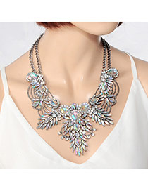 Fashion Multi-color Water Drop Shape Diamond Decorated Double Layer Irregular Shape Necklace