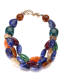 Trendy Multi-color Oval Shape Decorated Short Chain Multilayer Necklace