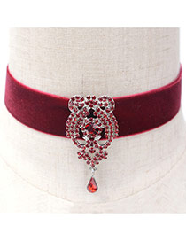 Retro Red Waterdrop Shape Gemstone Decorated Simple Choker