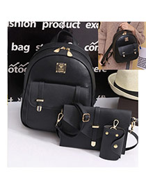 Cute Black Rivet&buckle Decorated Pure Color Bag Sets(4pcs)