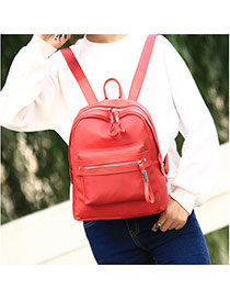 Fashion Red Zipper Pendant Decorated Simple Pure Color Backpack