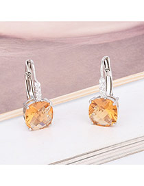 Exquisite Yellow Square Diamond Decorated Simple Earring