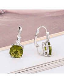 Exquisite Green Square Diamond Decorated Simple Earring