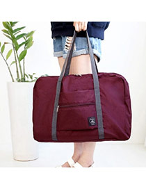 Fashion Claret-red Pure Color Decorated Folding Waterproof Hand Bags