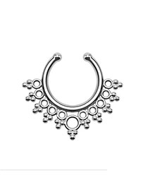 Vintage Silver Color Geometric Decorated Hollow Out Pure Color U Shape Nose Ring