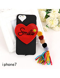 Sweet Black Letter&heart Shape Decorated Tassel Pure Color Iphone7 Case