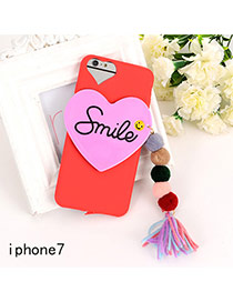 Sweet Red Letter&heart Shape Decorated Tassel Pure Color Iphone7 Case
