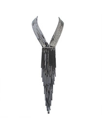 Exaggerate Black Long Tassel Decorated Simple Collar Necklace