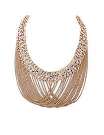 Fashion Gold Color Multi-layer Tassel Decorated Hollow Out Chain Necklace