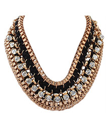 Exaggerated Black Square Diamond Decorated Hand-woven Collar Necklace
