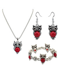 Vintage Red Owl Shape Pendant Decorated Simple Jewelry Sets
