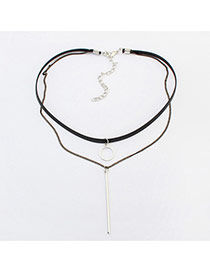 Trendy Silver Color Long Strip Pendent Decorated Double Layer Choker