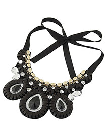 Trendy Black+white Water Drop Shape Diamond Decorated Simple Collar Necklace