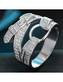 Sweet Silver Color Diamond Decorated Pure Color Design Belt Shape Ring