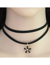 Vintage Black Flower Shape Pendant Decorated Double Layer Short Chain Choker