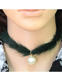 Vintage Green Round Shape Pendnat Decorated Simple Choker