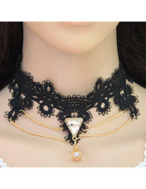 Vintage Black Triangle Shape Gemstone Pendant Decorated Tassel Choker