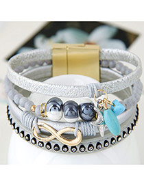 Trendy Gray Multielement Pendant Decorated Multilayer Bracelet