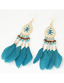 Elegant Blue Feather Tassel Pendant Decorated Waterdrop Earring