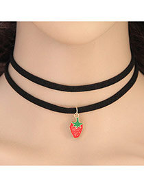 Elegant Red Strawberry Pendant Decorated Double Layer Chocker