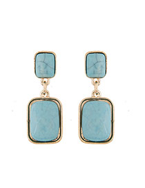 Fashion Blue Square Shape Gemstone Pendant Decorated Simple Earrings
