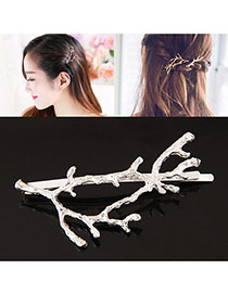 Elegant Silver Color Pure Color Decorated Branches Shape Design Hair Clip