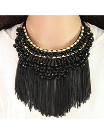 Trendy Black Long Tassel Pendant Decorated Color Matching Collar Necklace
