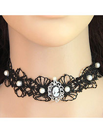 Sweet Black Pearls&diamond Decorated Hollow Out Design Simple Choker