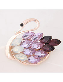 Fashion Multi-color Water Drop Shape Diamond Decorated Swan Shape Brooch