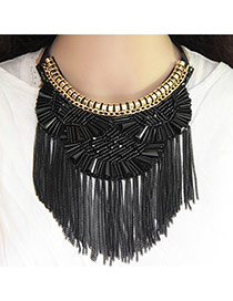 Fashion Black Matal Tassel Decorated Short Chain Necklace