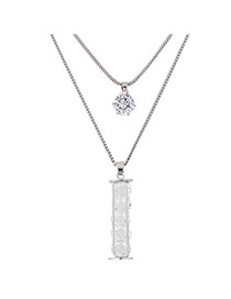 Sweet Silver Color Diamond&strip-type Pendant Decorated Double Layer Necklace