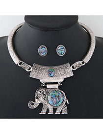 Vintage Silver Color Metal Elephant Pendant Decorated Simple Jewelry Sets