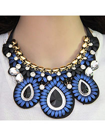 Bohemia Blue Oval Shape Pendant Decorated Short Chain Necklace